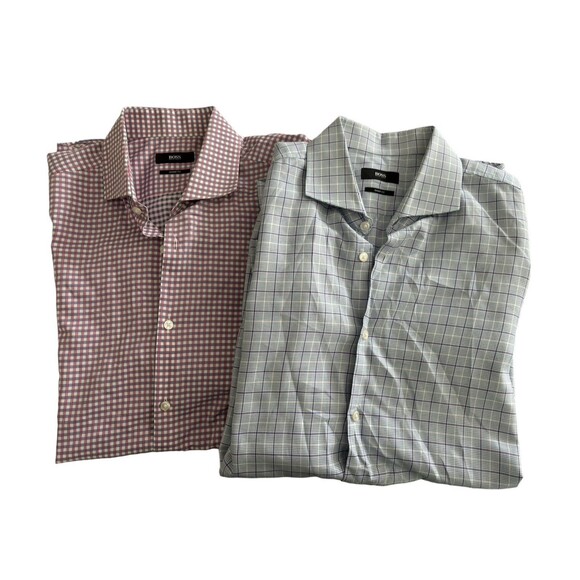 Men’s lot bundle of 2 shirts button Hugo Boss Dockers Neck Size 16 1/2 -‎ 32/33 - Picture 1 of 12
